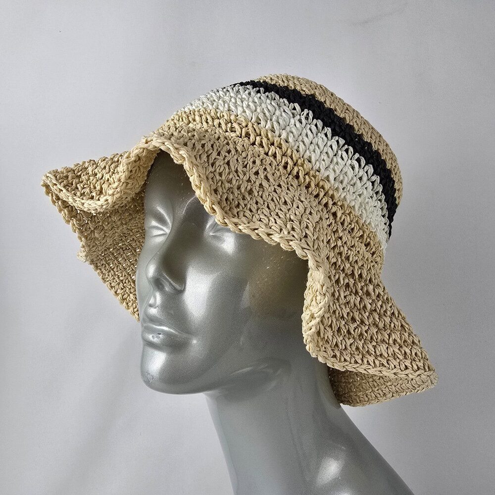 Studio Badgley Mischka Cream Stripped Woven Floppy Hat